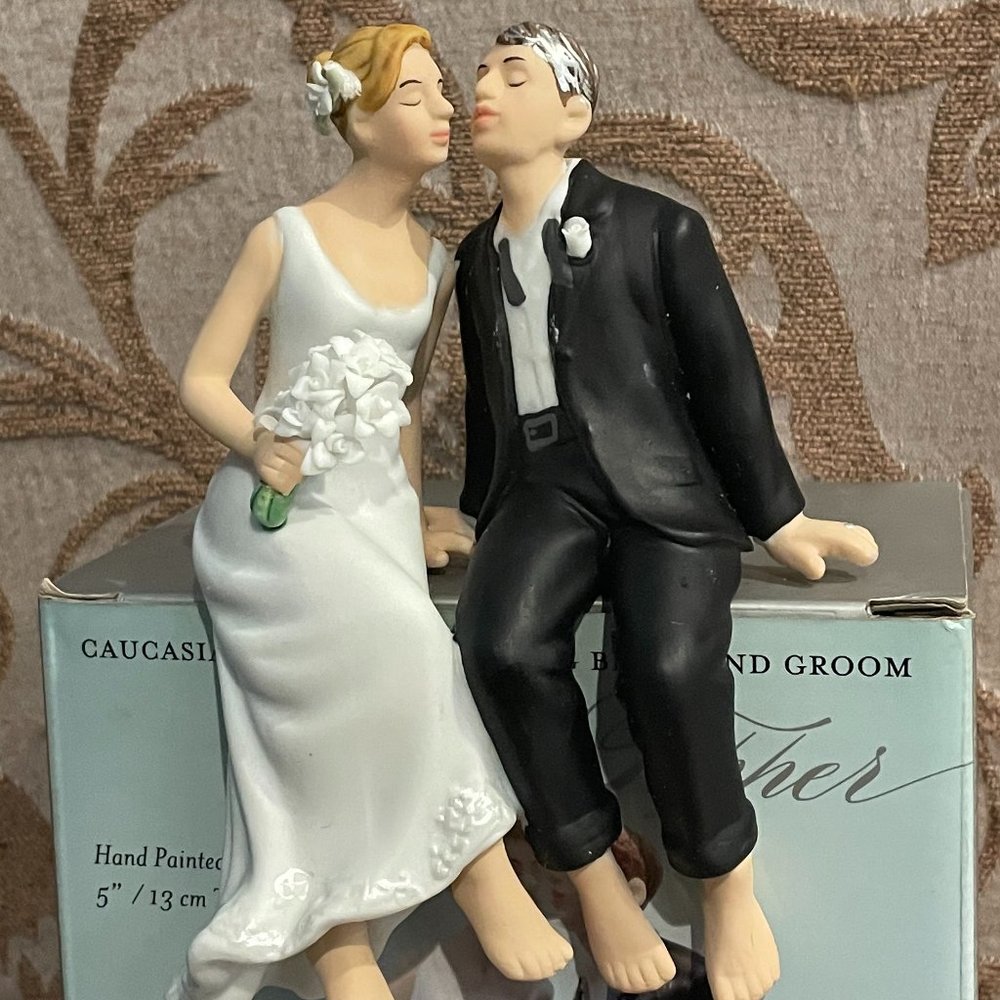 Weddingstar Caucasian Whimsical Sitting Bride & Groom Porcelain Cake Topper